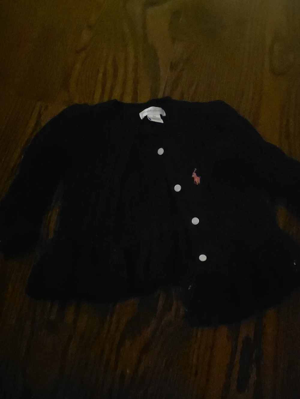 Ralph Lauren Black Knit Cardigan with Pink Pony Logo